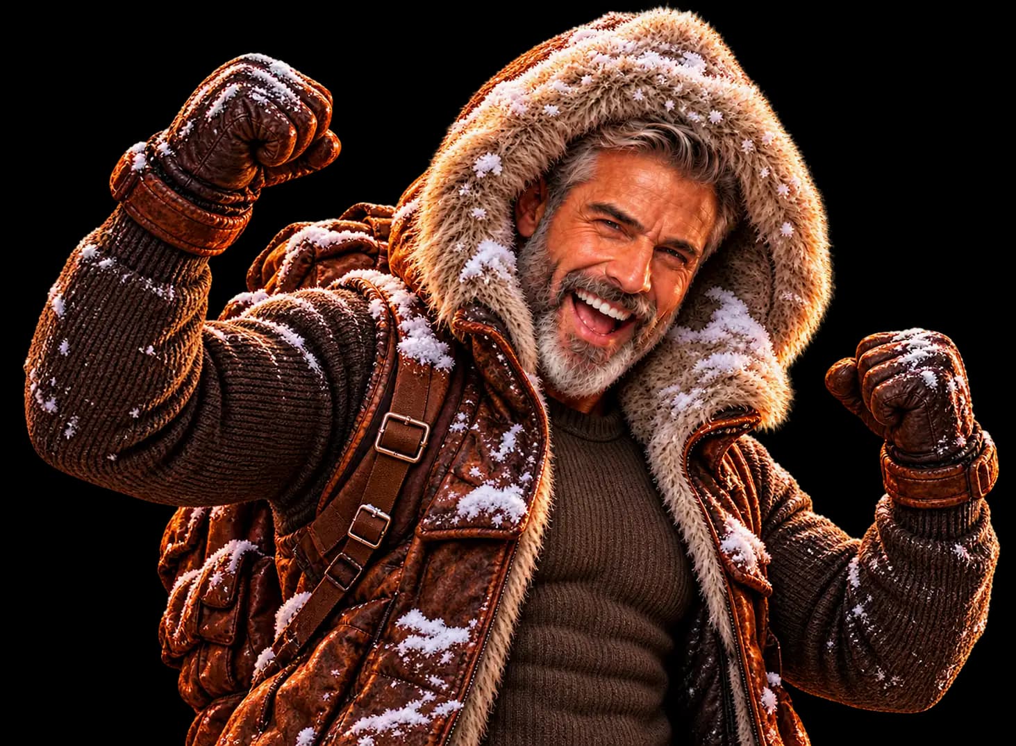 Cheerful northern adventurer celebrating